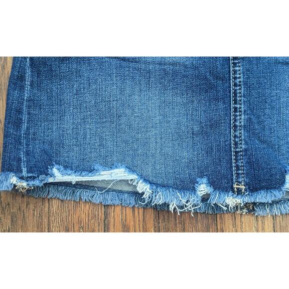 NEW American Eagle Denim Miniskirt 0 Blue Stretch High Rise Raw Edge Distressed - Picture 11 of 12